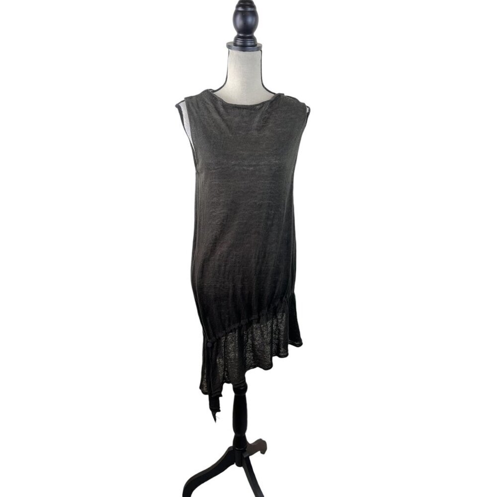 Inhabit Linen Tunic Asymmetrical Hem Drawstring Sheer Lagenlook S